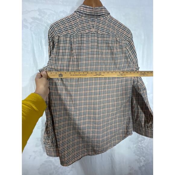 J McLaughlin Flannel Shirt Large Brown Plaid Gingham Trim Fit - Picture 10 of 11